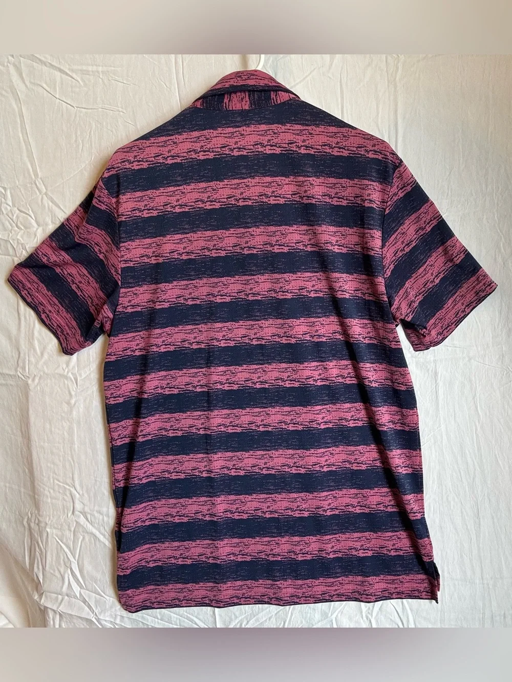 adidas Men’s Pink and Navy Striped Polo